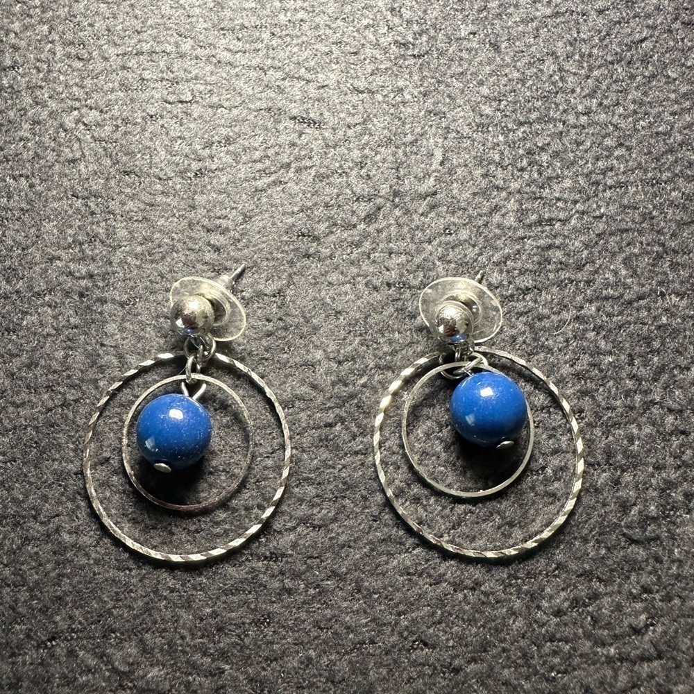 Double Hoop and Blue Bead Earrings